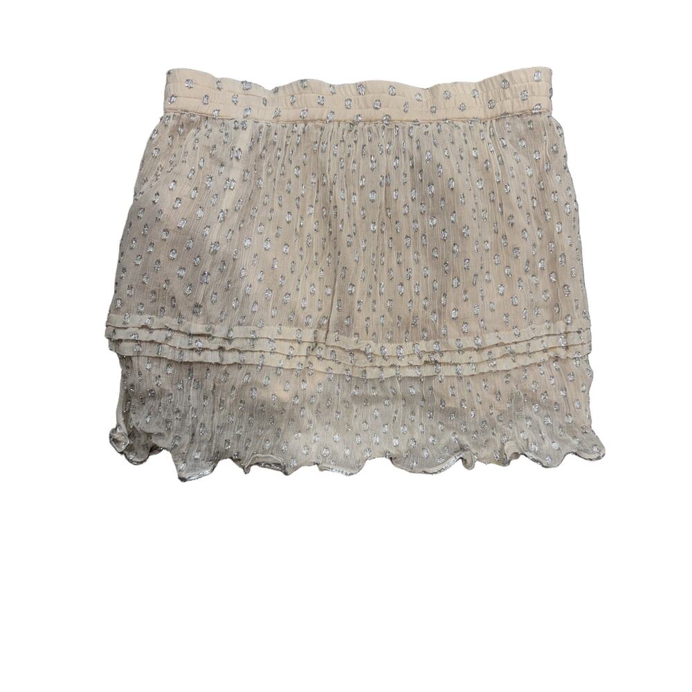 Z&L Medium Gauze Tiered Mini Skirt Silver Thread Beige Peachy
